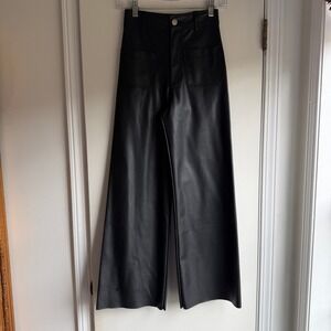 Zara Black Faux Leather Wide Leg High Waisted Pants Size 0